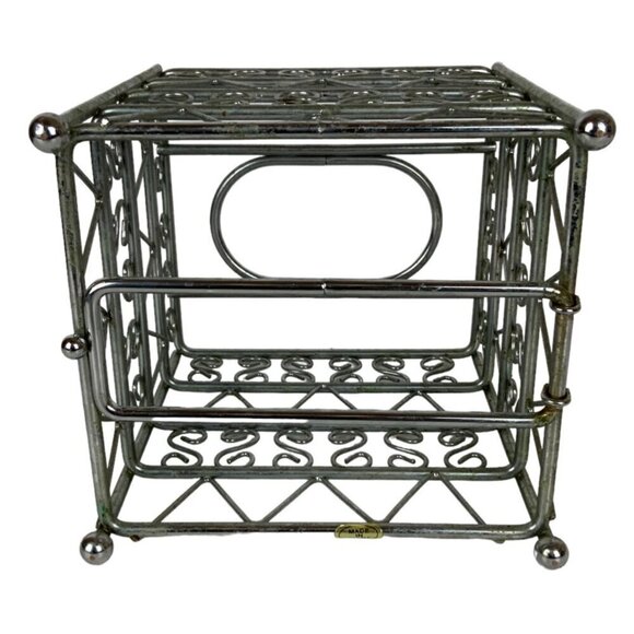Vintage Metal Tissue Box Cover Square Silver Chrome Scroll Design Bathroom Decor - Picture 7 of 9